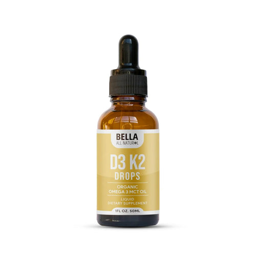 Bella All Natural Gotas de D3 + K2 con Aceite MCT Omega-3 Orgánico